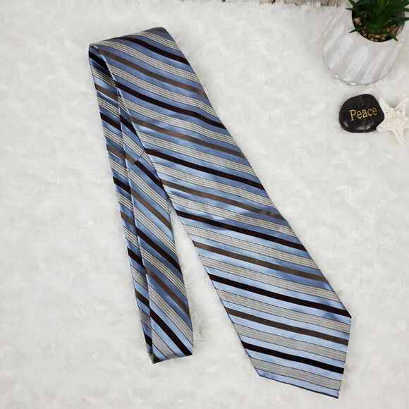 Calvin Klein Striped Silk Tie Blue - Picture 2 of 6